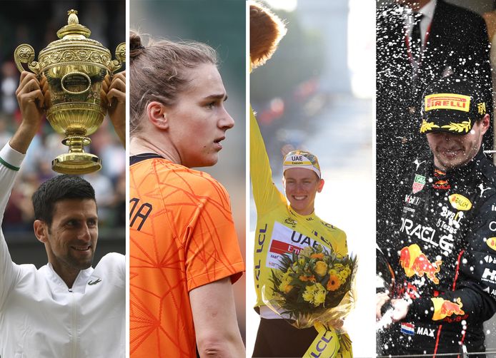 Novak Djokovic, Vivianne Miedema, Tadej Pogacar en Max Verstappen.
