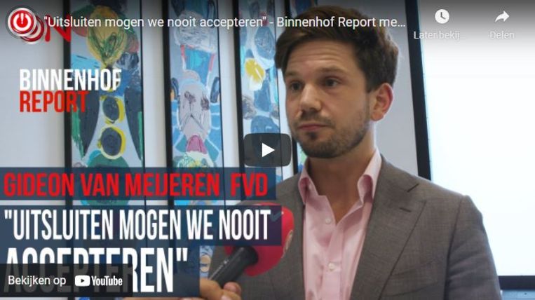 Een video van Ongehoord Nederland waarin FvD-Kamerlid Gideon van Meijeren zijn bezwaren tegen de coronapas uit.  Beeld 