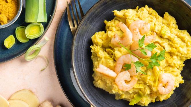 Wat Eten We Vandaag: Preistamppot met gember, kerrie en garnalen