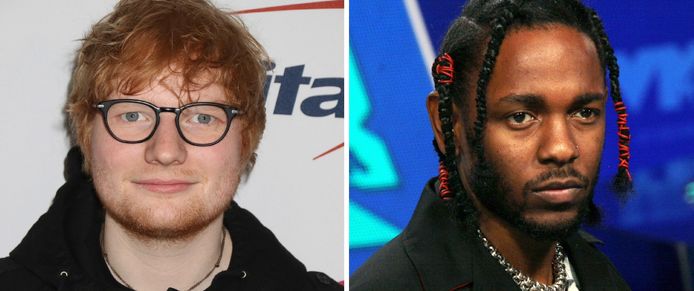 Ed Sheeran (L) en Kendrick Lamar (R)