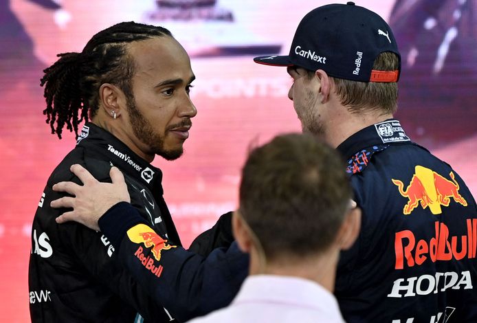 Lewis Hamilton en Max Verstappen.