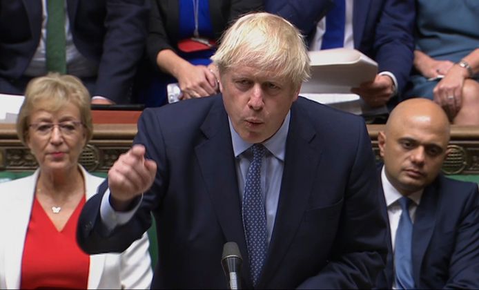 De Britse premier Boris Johnson vanavond in het Lagerhuis.