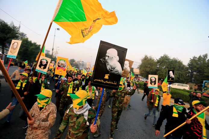 Leden van de Iraakse Kataib Hezbollah militie in Bagdad.
