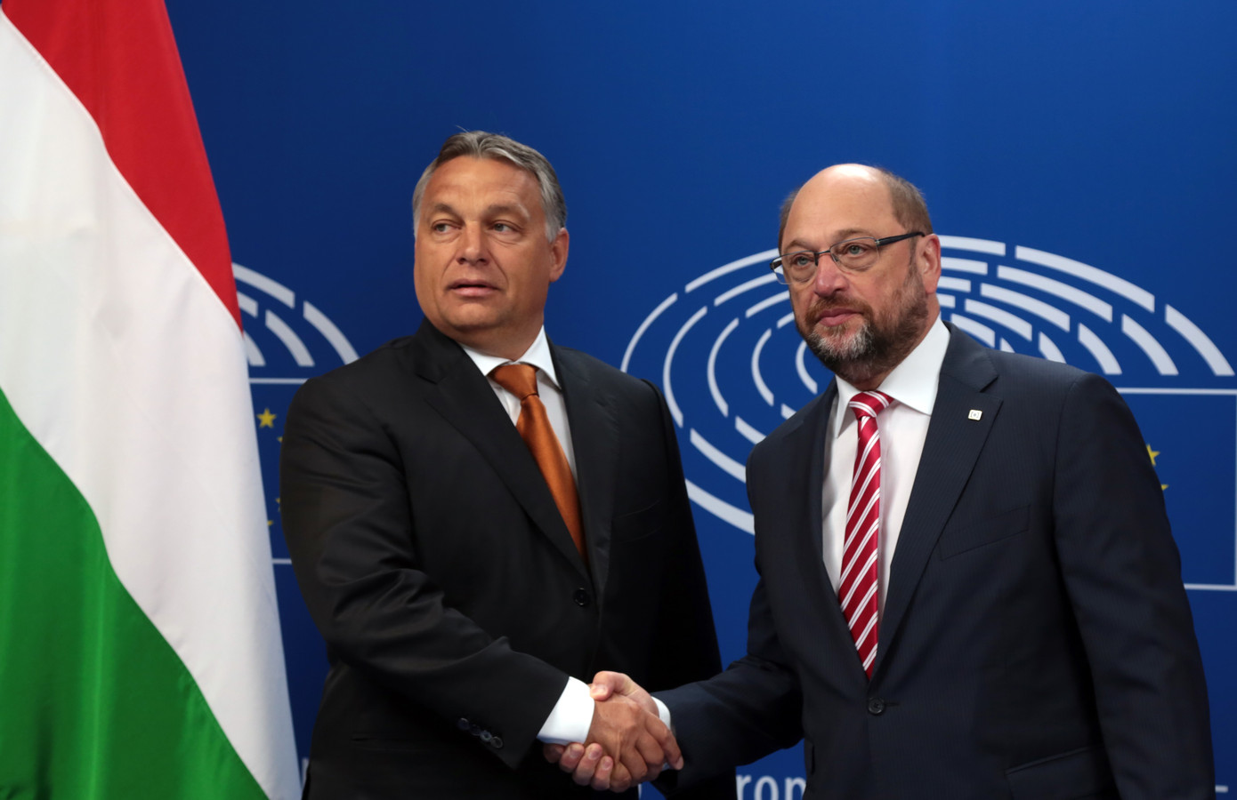 Hongaars premier Viktor Orban (links) met Europees Parlementsvoorzitter Martin Schulz.