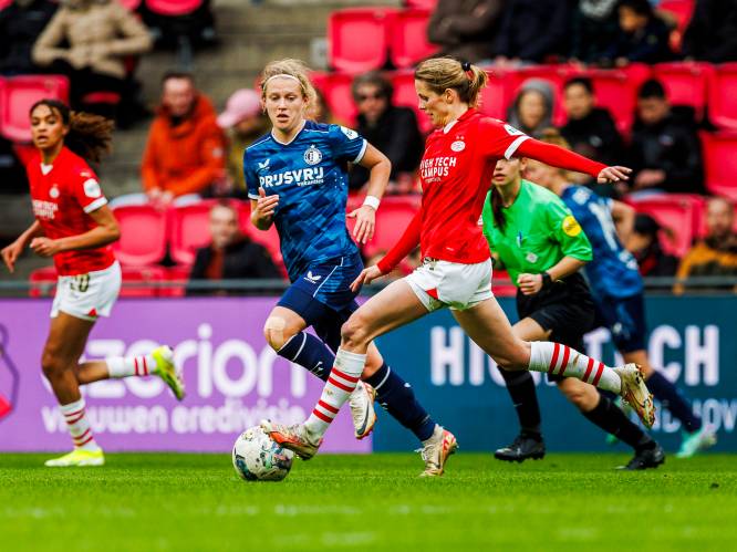 Voetbalsters PSV en Feyenoord spelen voor toeschouwersrecord gelijk in Philips Stadion