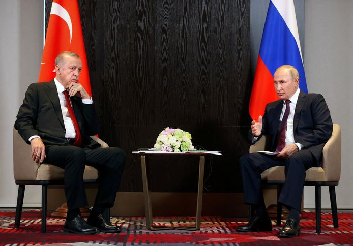 Turkse president Recep Tayyip Erdogan en de Russische president Vladimir Poetin.