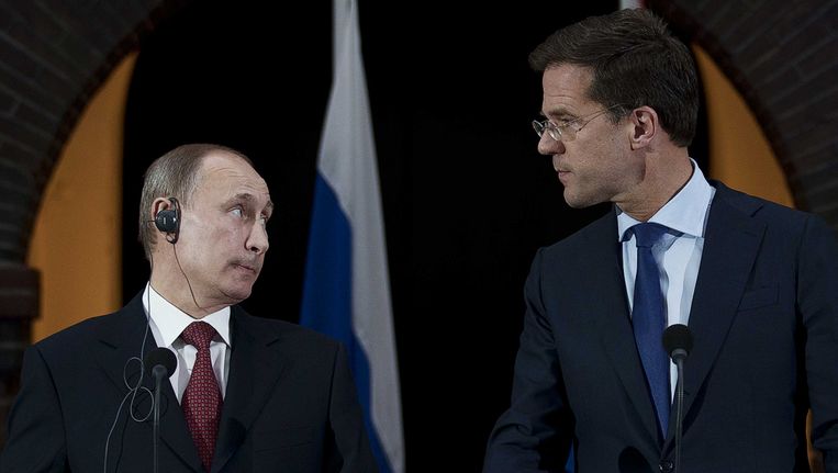 Premier Mark Rutte en de president van Rusland Vladimir Poetin tijdens het bezoek van de Russiche president Beeld ANP