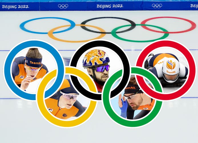 Ireen Wüst, Sjinkie Knegt, Kimberly Bos, Kjeld Nuis en Irene Schouten (van linksboven met de klok mee).