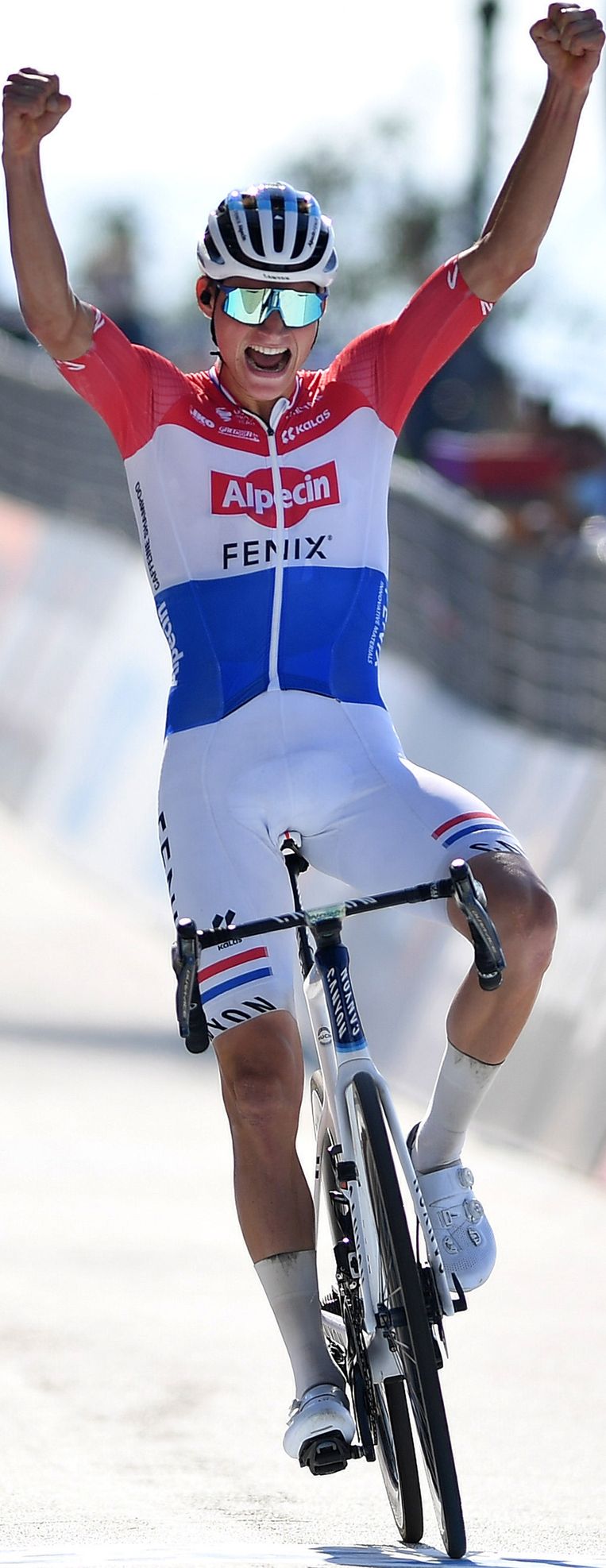  Mathieu Van Der Poel wint in september een etappe in de Tirreno-Adriatico. Beeld Getty Images