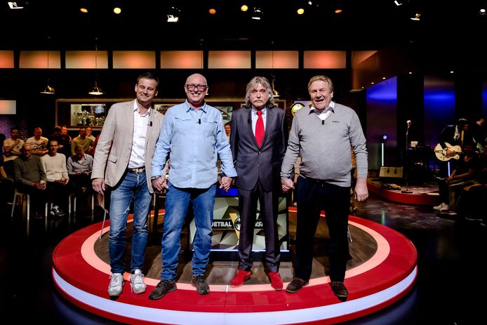 De mannen van 'Veronica Inside' (vlnr.): Wilfred Genee, Rene van der Gijp, Johan Derksen en Jan Boskamp.