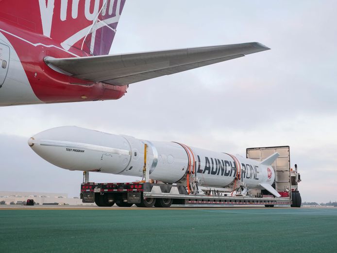 Archive image.  A LauncherOne is brought into position at the Boeing 747.