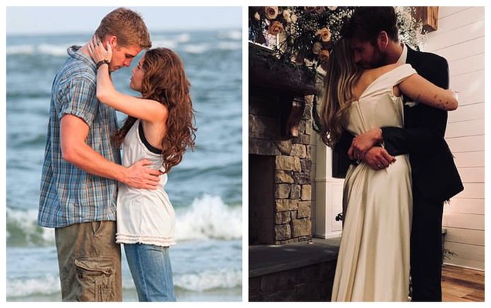 Miley Cyrus en Liam Hemsworth in The Last Song en op hun huwelijk.