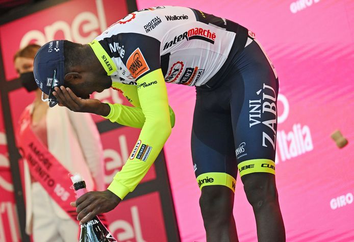 Biniam Girmay got a cork in his eye during the podium ceremony.