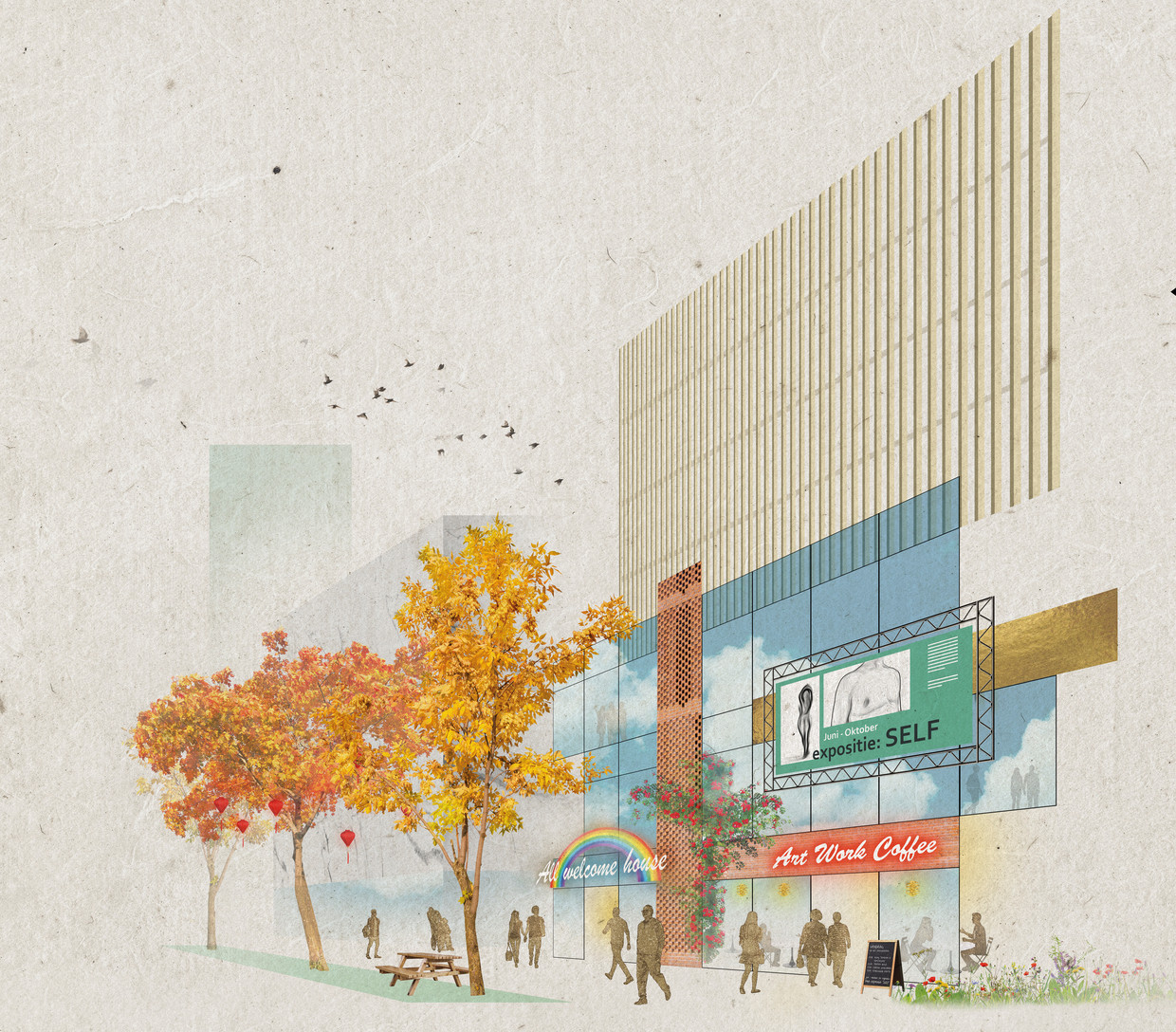Sfeerimpressie van het erotische centrum dat de gemeente wil vestigen. Beeld Gemeente Amsterdam