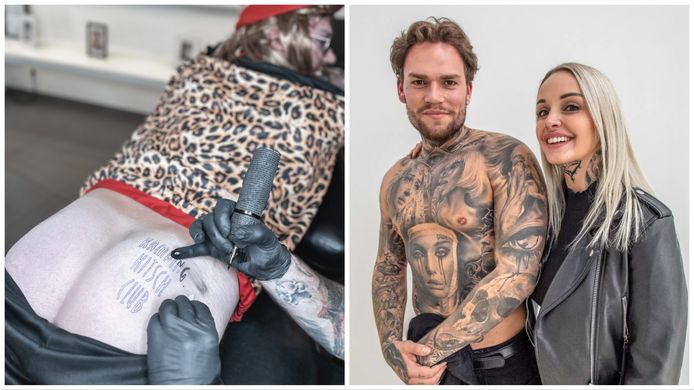 Cirio Wassenhove, vriend van Pommeline, liet een Kamping Kitsch Club Tattoo op zijn kont zetten