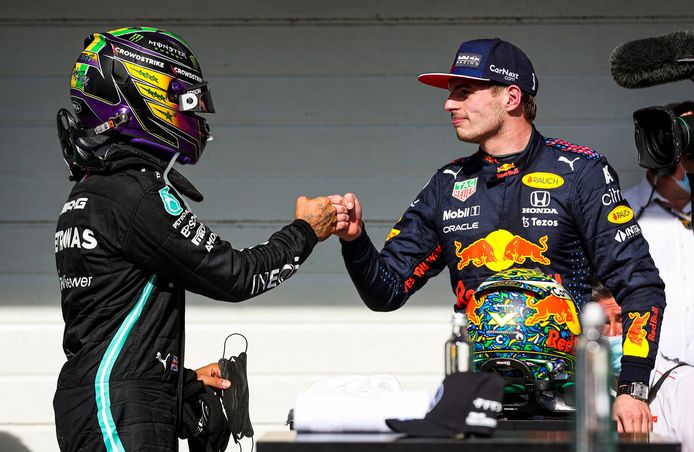 Lewis Hamilton en Max Verstappen.