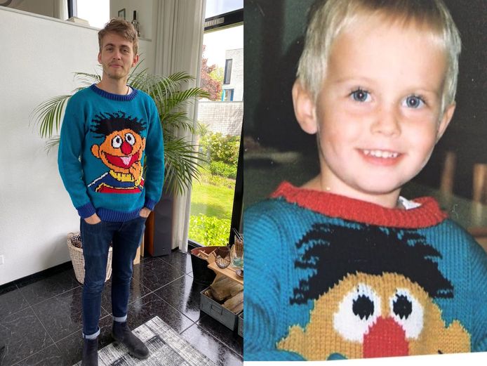 Petra Emmens (55) breide opnieuw een Ernie-trui voor zoon Geert
