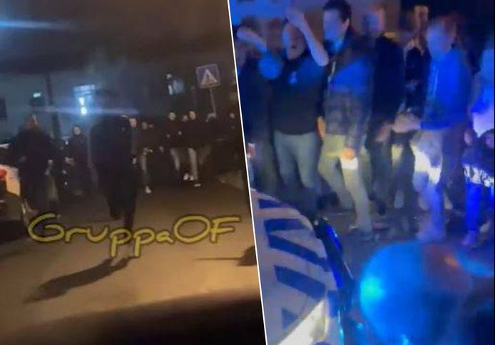 Links: Club-fans clashen met heethoofden van Benfica in Lissabon. Rechts: Club-fans versus de politie.