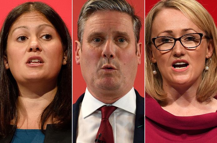 De drie kandidaten om Jeremy Corbyn op te volgen als partijleider van Labour: Lisa Nandy (links), Keir Starmer (midden) en Rebecca Long-Bailey (rechts)