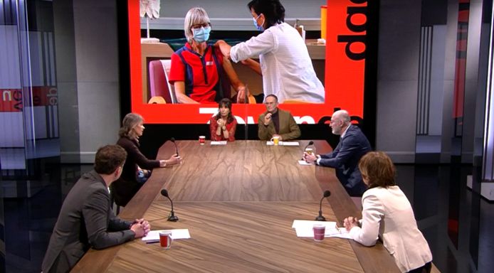 Beeld van het bewuste debat in 'De Zevende Dag'.