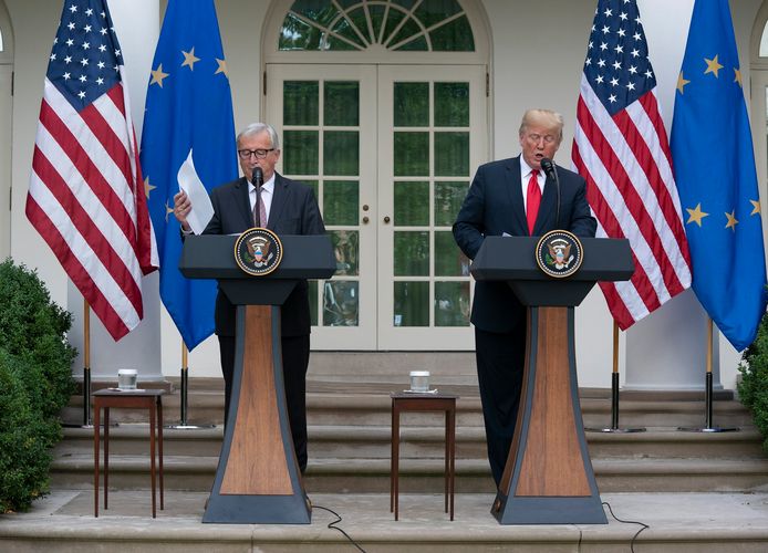 De persconferentie van president Donald Trump en de voorzitter van de Europese Commissie Jean-Claude Juncker.