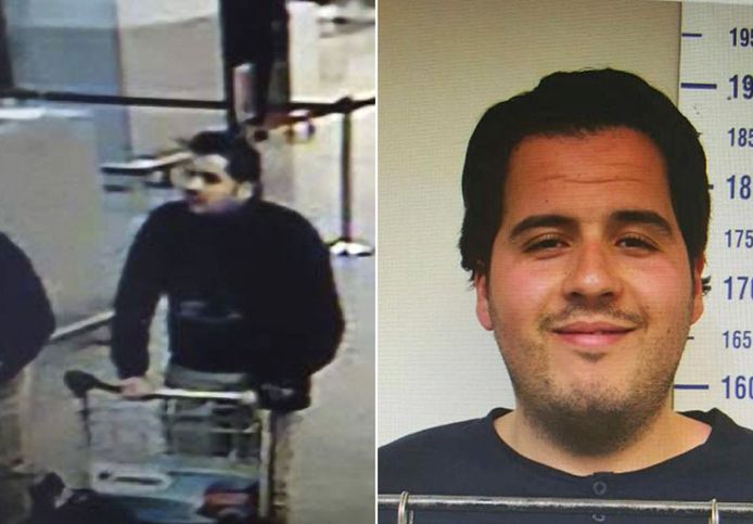 Ibrahim El Bakraoui op het bewakingsbeeld van Brussels Airport en op zijn arrestatiefoto in Turkije uit 2015.
