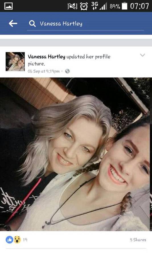 De foto van Vanessa Hartley op haar Facebookpagina.