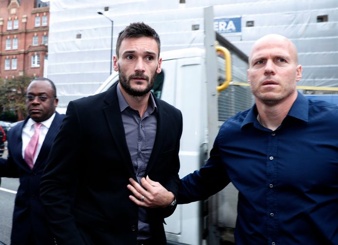 Hugo Lloris bij aankomst bij het Westminster Magistrates Court in Londen vanmorgen.