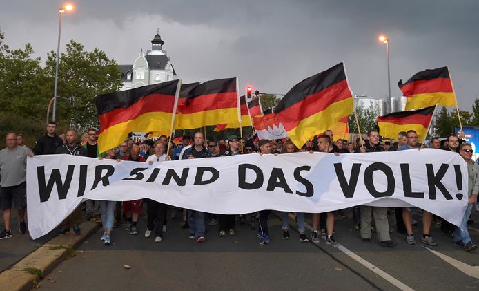 Een 'Pro Chemnitz' demonstratie in de straten van Chemnitz.