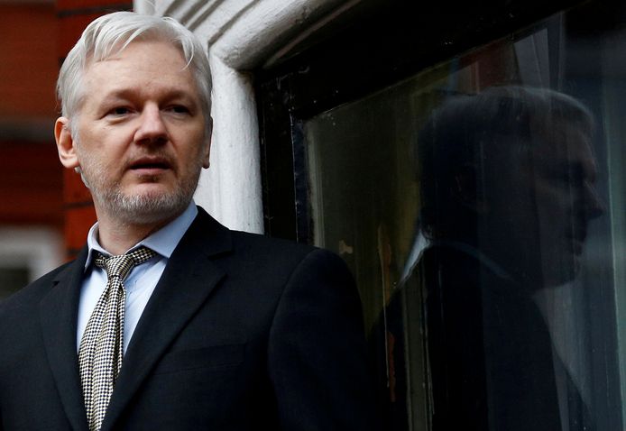 Julian Assange à l'ambassade équatorienne, à Londres, en 2016.