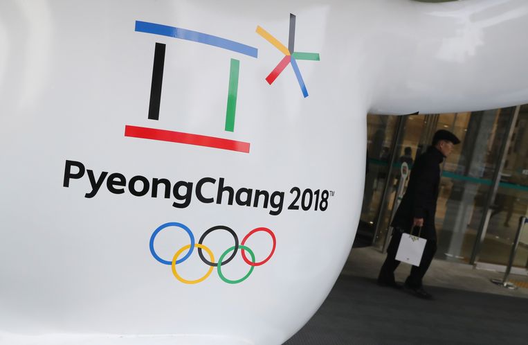 Het logo van de Olympische Winter Spelen in Pyeongchang. Beeld AP