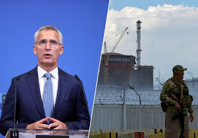 NAVO-secretaris-generaal Jens Stoltenberg en de kerncentrale van Zaporizja.