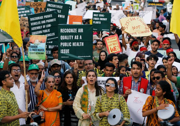 Klimaatbetogers in Pakistan.