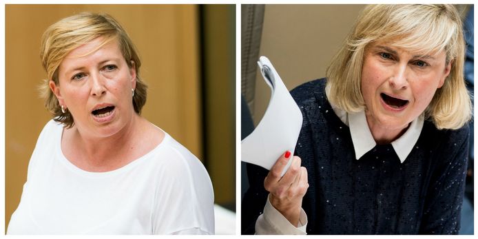 Sp.a-parlementslid Caroline Gennez (sp.a) en onderwijsminister Hilde Crevits (CD&V).