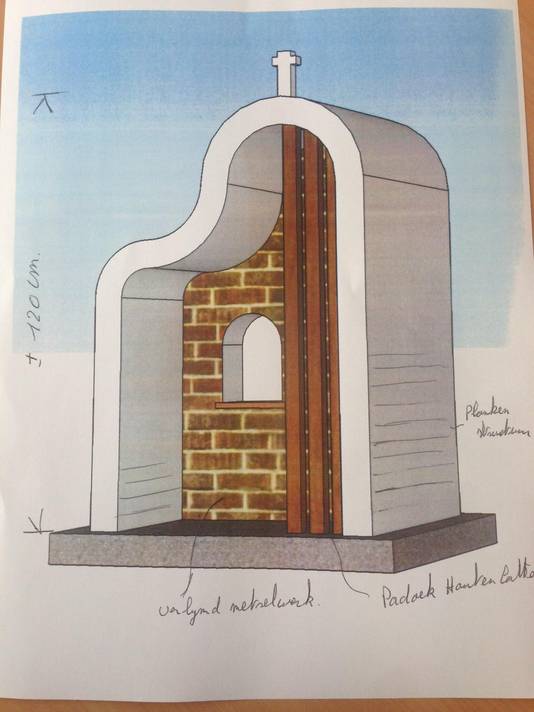 Een schets van de nieuwe niskapel die de leerlingen van het VTI in Deinze zullen bouwen.