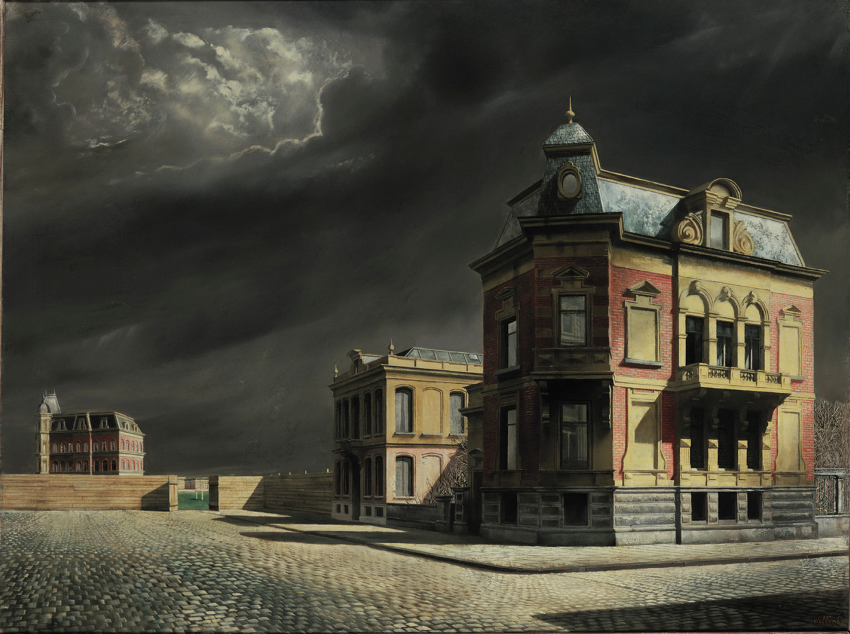 Stadsgezicht (1934) van Carel Willink: zijn spookachtige interpretatie van de gevel van Vondelstraat 13.