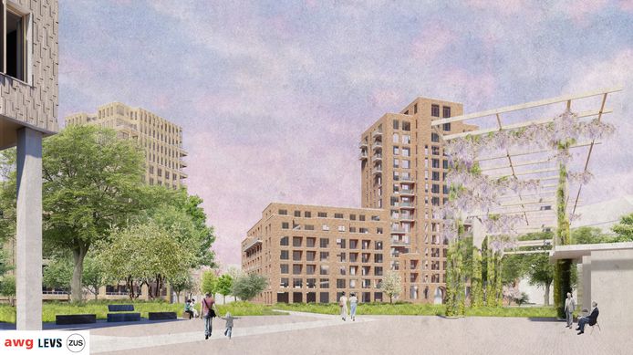 Een eerste impressie van het nieuwe Koningsplein, kijkend in zuidelijke richting. Links is nog een pilaar zichtbaar van Stadskantoor 2 (oude bieb) dat momenteel wordt verbouwd. Rechts de bestaande constructie die in aangepaste vorm behouden blijft.