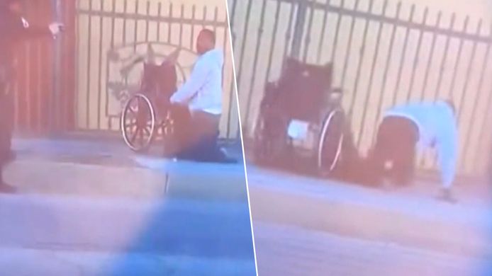 Anthony Lowe Jr. probeert zonder zijn rolstoel verder te vluchten van de agenten.