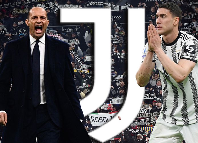 Juventus-trainer Massimiliano Allegri en topaanvaller Dusan Vlahovic.