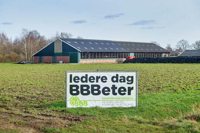 Een spandoek van BBB in Boekel.