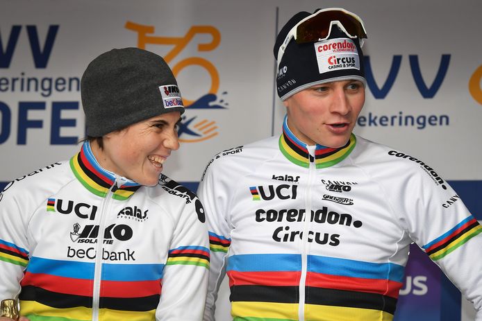 Sanne Cant en Mathieu van der Poel, wereldkampioenen onder elkaar.