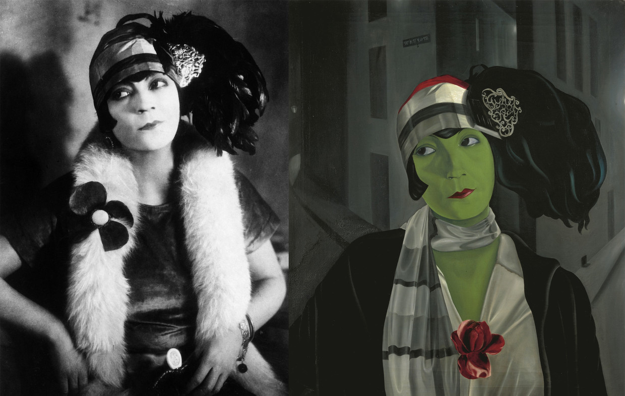 Links: Asta Nielsen in Die Freudlose Gasse (1925). Rechts: Pyke Koch, Portret van Asta Nielsen (1929).
 Beeld Atelier Alexander Binder en Collectie Centraal Museum Utrecht