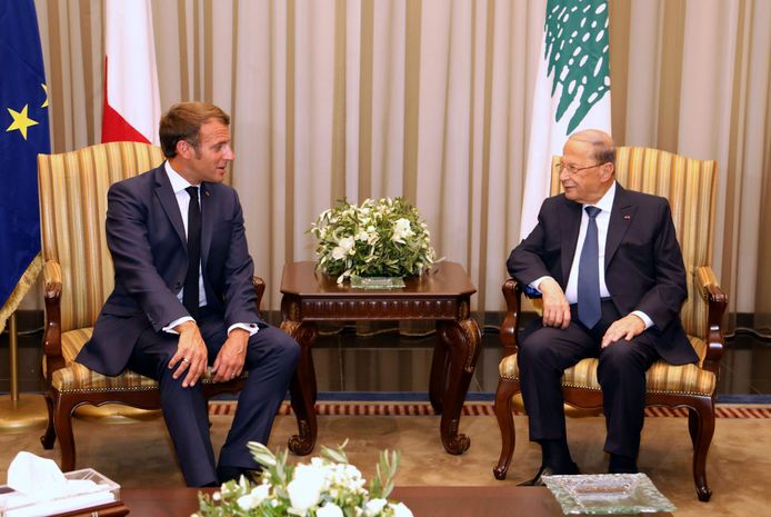Macron in gesprek met Libanees president Michel Aoun
