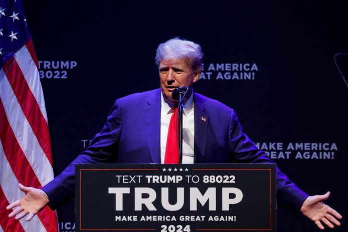 Oud-president van de Verenigde Staten Donald Trump tijdens een verkiezingsbijeenkomst eerder deze maand in Davenport (Iowa).
