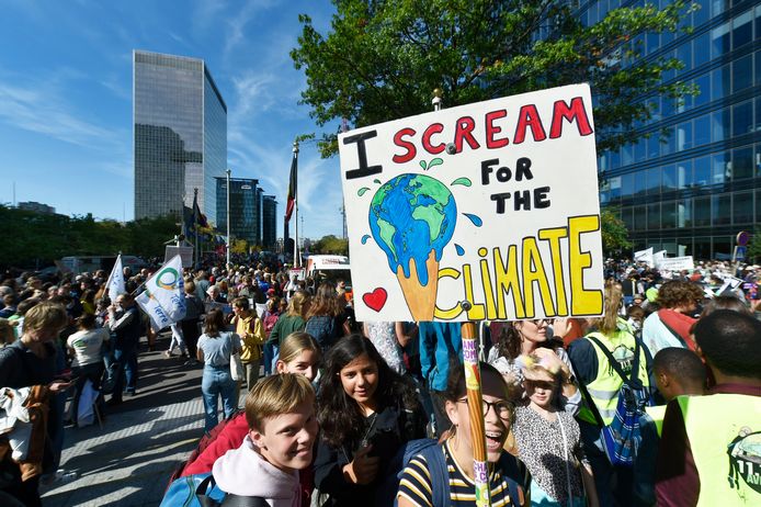 Beeld van de klimaatmars van ‘Global Strike For Future’ in Brussel afgelopen vrijdag.