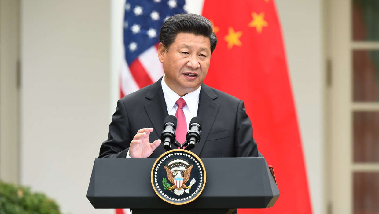 De Chinese president Xi Jinping tijdens een persconferentie bij het Witte Huis. Beeld afp