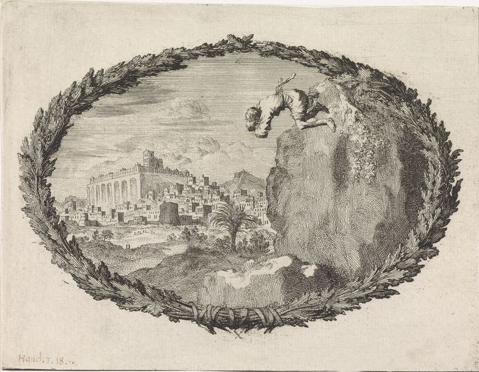 Illustratie: De zelfmoord van Judas. Een prent van Jan Luyken (1700). Bron: Rijksmuseum Amsterdam