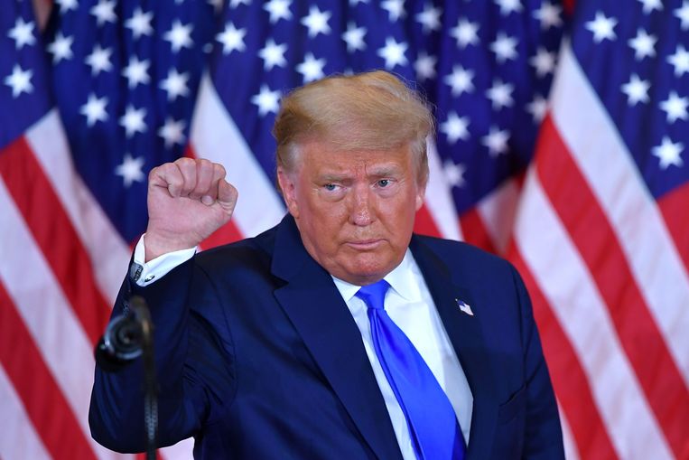 President Donald Trump tijdens zijn eerste speech na de stembusgang. Beeld AFP