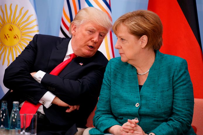 Archieffoto. President Donald Trump en Duits bondskanselier Angela Merkel.