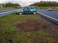 Een automobiliste is zaterdagavond over de kop geslagen met haar auto op de A67 bij Liessel.